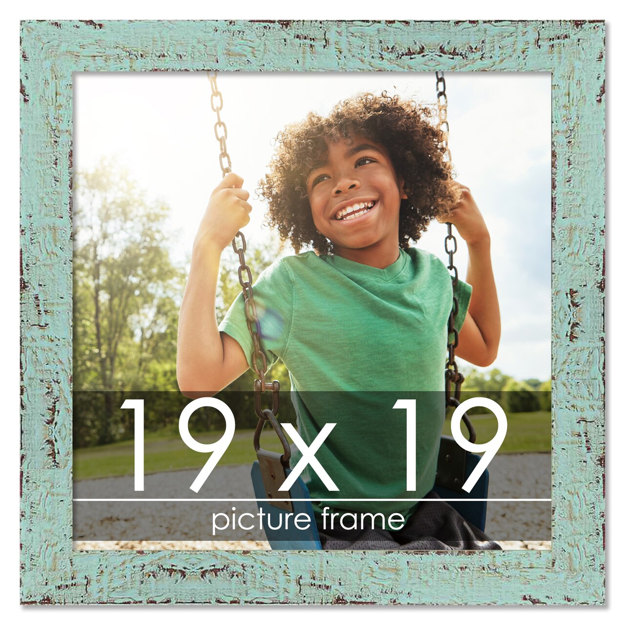 Square Shabby Chic Green Picture Frame - UV Acrylic, Foam Board Backing, Hanging Hardware